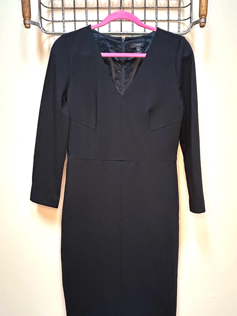 LIKE NEW J.Crew Black V-Neck Long Sleeve Midi Sheath Dress